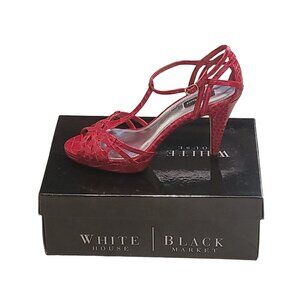 White House Black Market Heels Sz 9 M Genoa Faux Snake Stiletto T-Strap Workwear